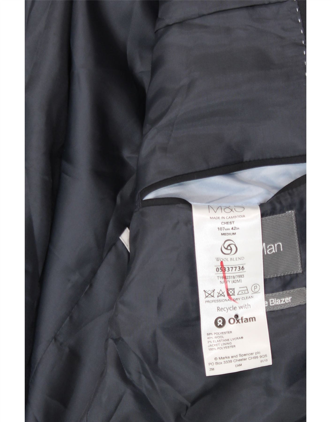 MARKS & SPENCER Mens 2 Button Blazer Jacket UK 42 XL Navy Blue Polyester Vintage Marks & Spencer and Second-Hand Marks & Spencer from Messina Hembry 