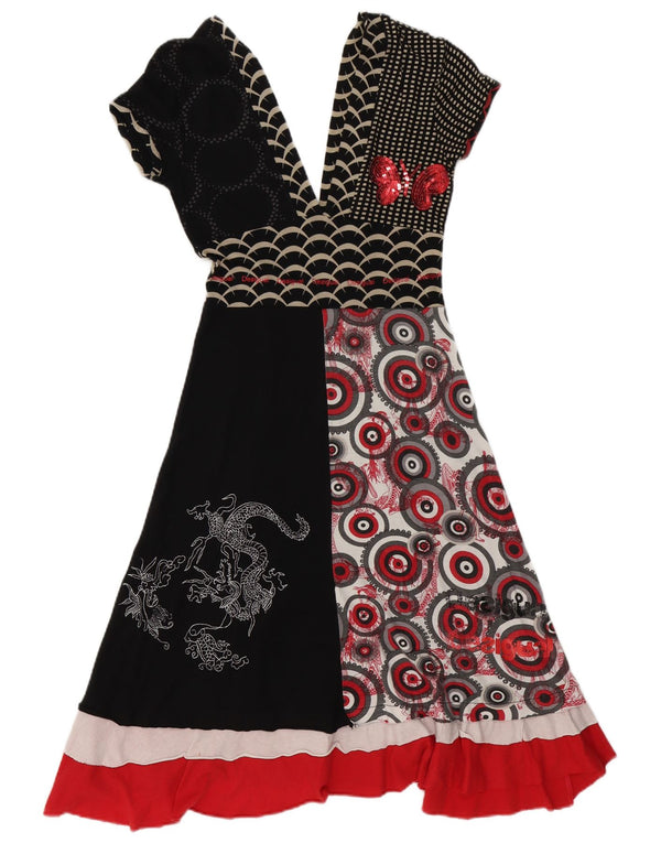 Desigual Womens Graphic A-Line Dress UK 10 Small Mehrfarbig Geometrisch