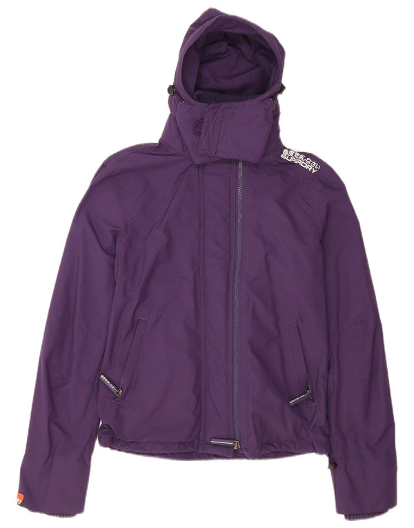 Superdry Womens Graphic Hooded Rain Jacket UK 14 Medium Purple Nylon