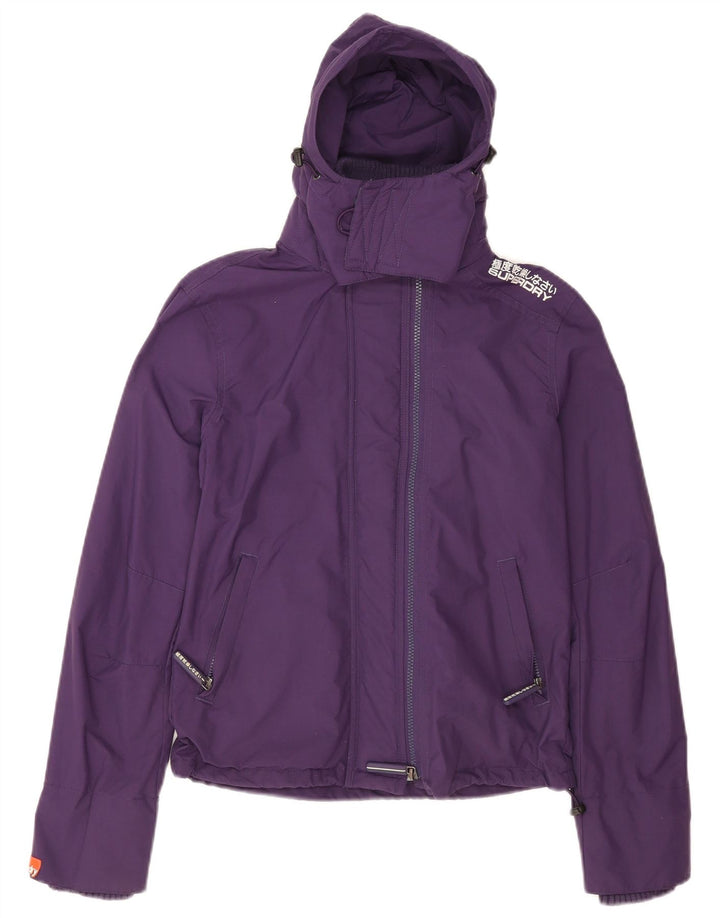 Superdry Womens Graphic Hooded Rain Jacket UK 14 Medium Purple Nylon