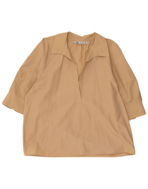 Zara Damen Blusenoberteil UK 16 Large Beige Baumwolle