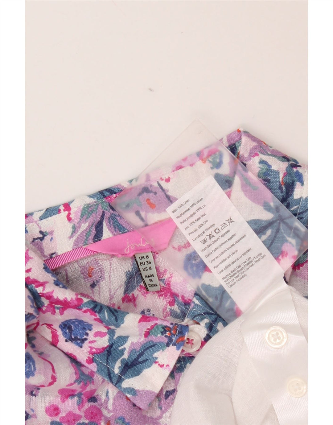 Joules Damen-Oversize-Hemd UK 8 Small aus weißem, geblümtem Leinen