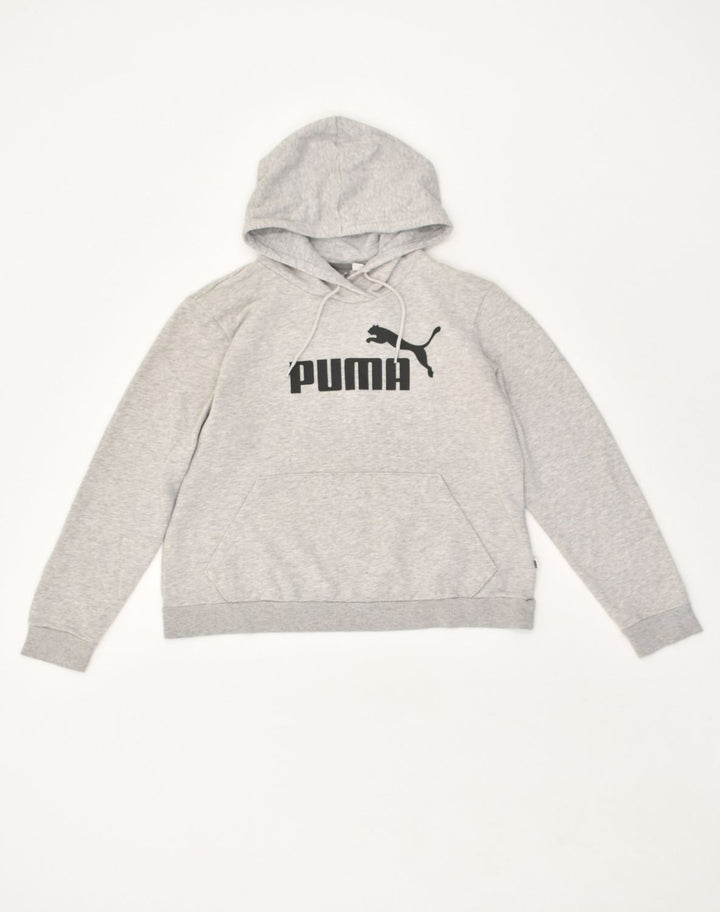 PUMA Womens Graphic Hoodie Jumper UK 14 Large  Grey Cotton | Vintage Puma | Thrift | Second-Hand Puma | Used Clothing | Messina Hembry 