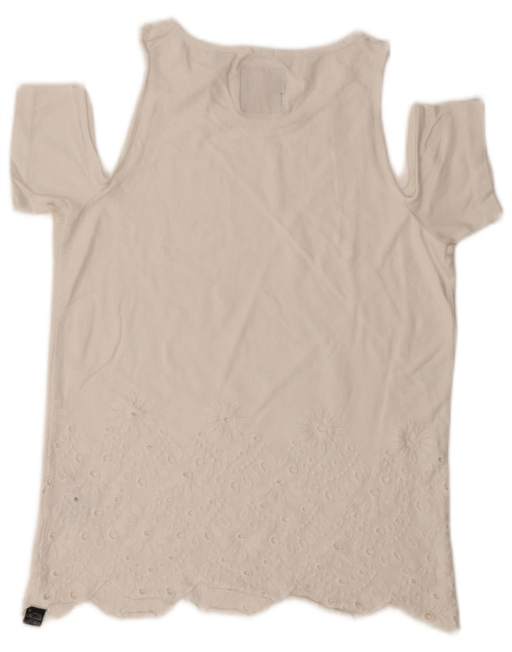 Superdry Damen-T-Shirt mit normaler Passform, UK 6 XS, gebrochen weiße Baumwolle