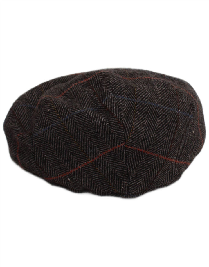 Vintage Herren Schiebermütze, groß, grau, Fischgrätenmuster, Wolle, klassisch