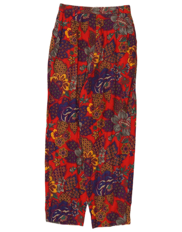 Benetton Damen-Hose mit hohem Bund, kurz geschnitten, Größe 42, Mittel W26 L26, Rot geblümt
