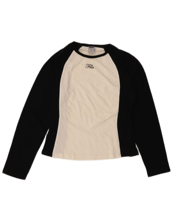 FILA Damen Crop Top Langarm IT 40/42 Small Schwarz Colourblock Baumwolle