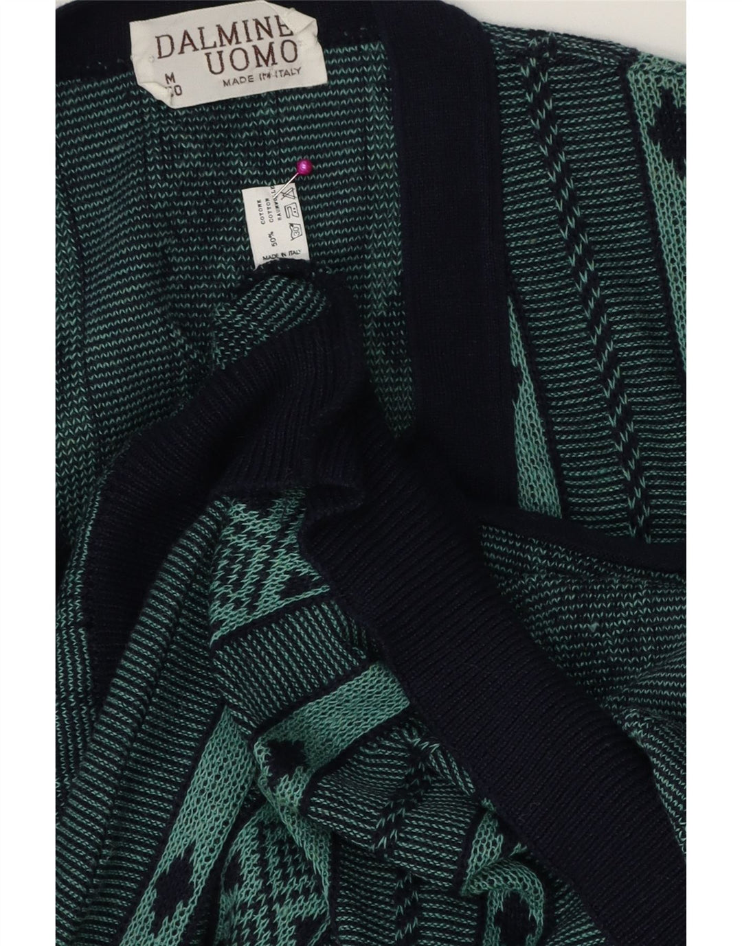 DALMINE Herren-Strickjacke aus mittelgrüner, geometrischer Baumwolle