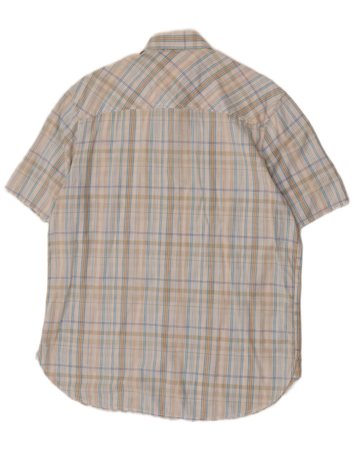 Timberland Herren Kurzarm-Hemd mit Standard-Passform, mittelblau, kariert, Baumwolle