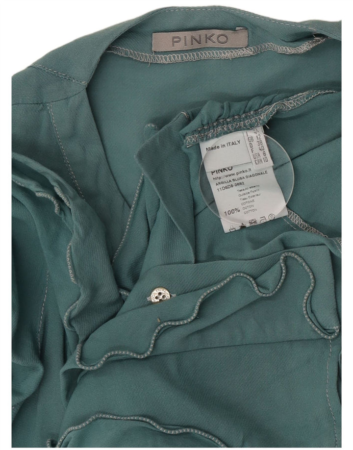 Pinko Damen-Hemdbluse mit kurzen Ärmeln und Rüschen vorne, UK 12, Mittelgrün