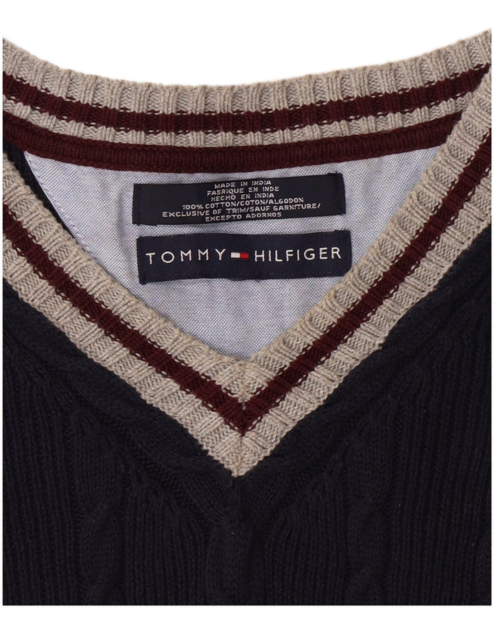 TOMMY HILFIGER Herren-Pullover mit V-Ausschnitt, XL, Marineblau, Colourblock-Baumwolle