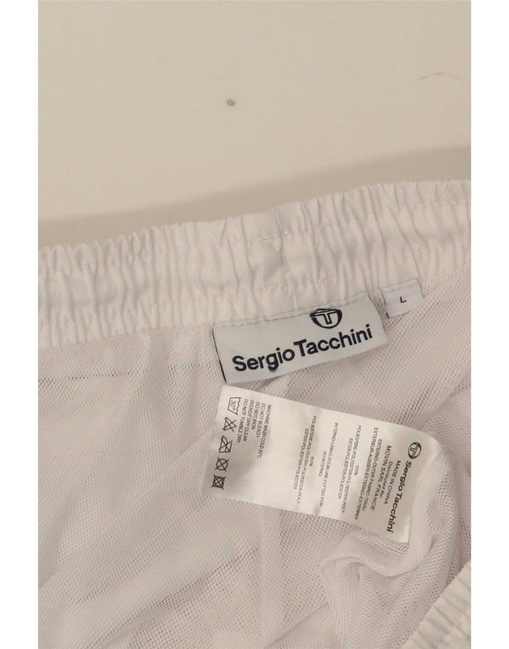 Sergio Tacchini Herren-Trainingshose, Jogginghose, Größe L, Weiß, Polyester