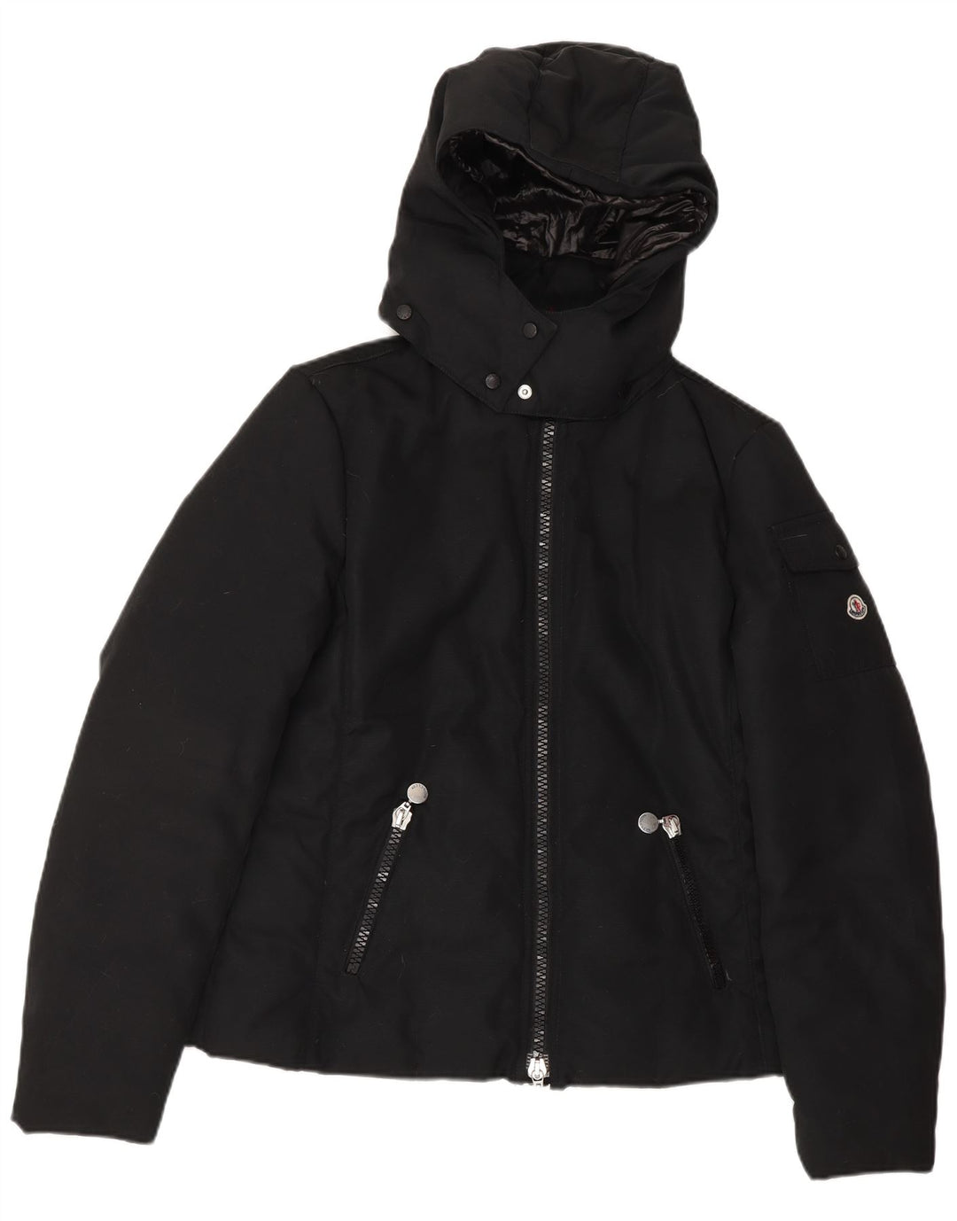 MONCLER Wattierte Damenjacke mit Kapuze, Größe 3, großes, schwarzes Polyester