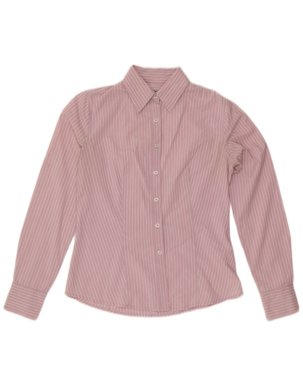 Benetton Damenhemd UK 14 Mittelrosa Nadelstreifen-Baumwolle
