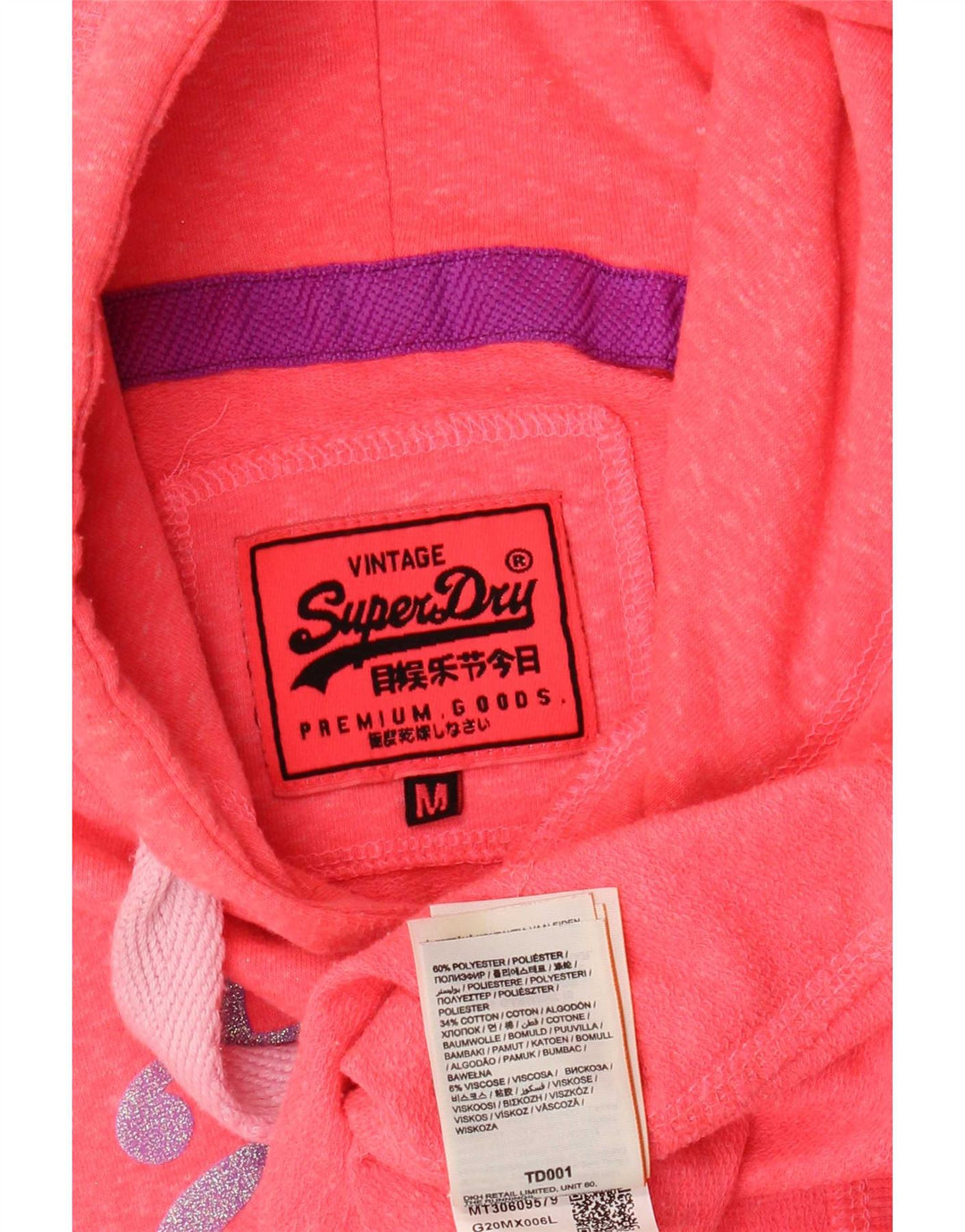 Superdry Damen-Kapuzenpullover mit Grafik, UK 14, Mittelrosa, Polyester