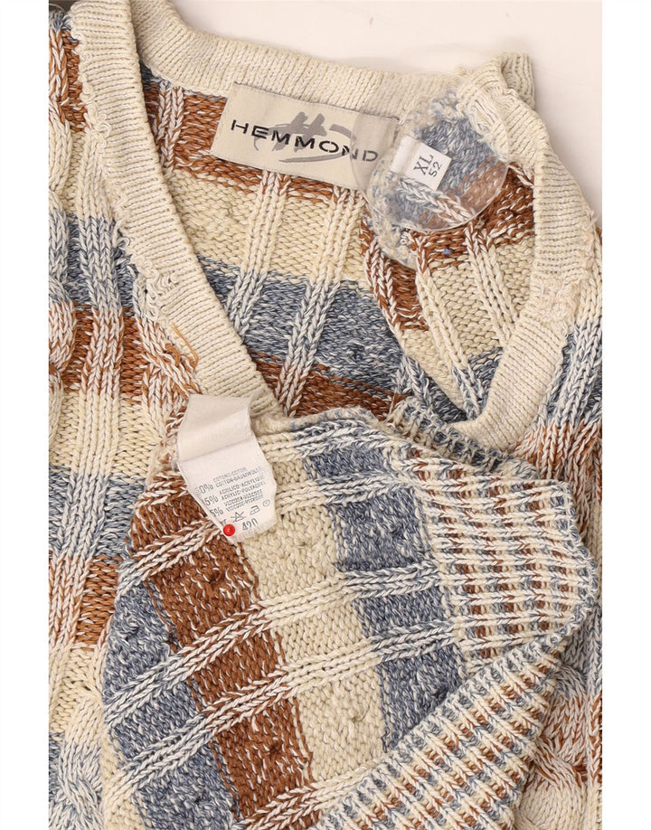 Hemmond Herren-Pullover mit V-Ausschnitt, XL, mehrfarbig, kariert, Baumwolle