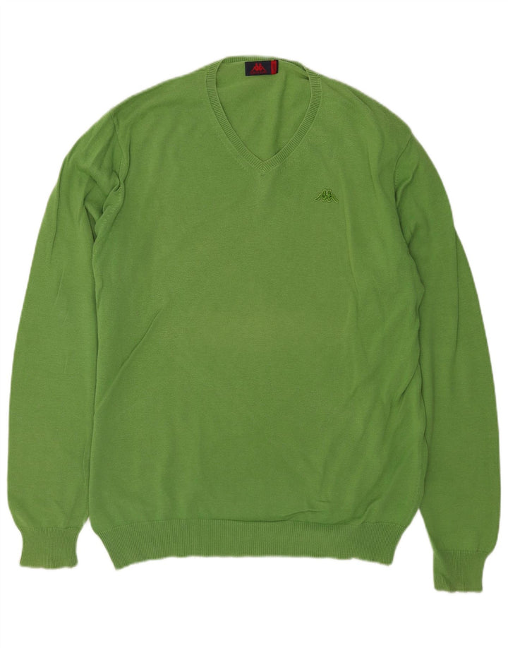 Kappa Herren-Pullover mit V-Ausschnitt, groß, grüne Baumwolle