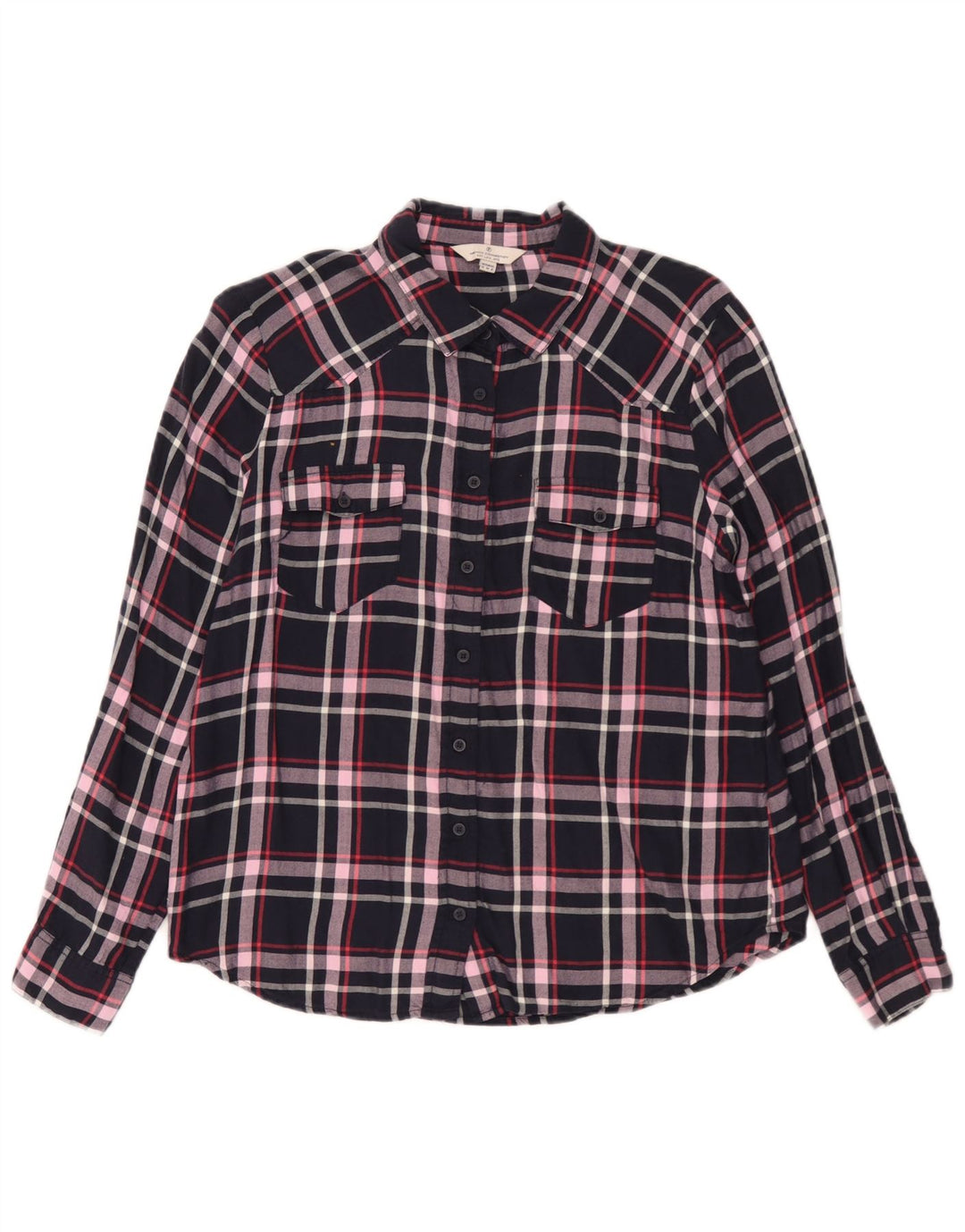 French Connection Damenhemd UK 12 Medium Navy Blue Check Viscose
