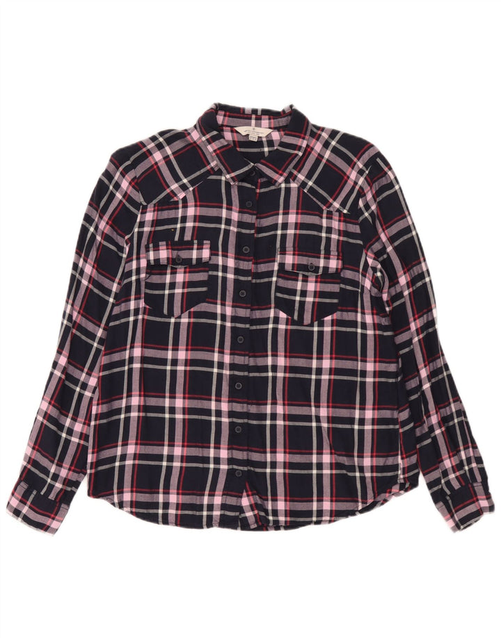 French Connection Damenhemd UK 12 Medium Navy Blue Check Viscose