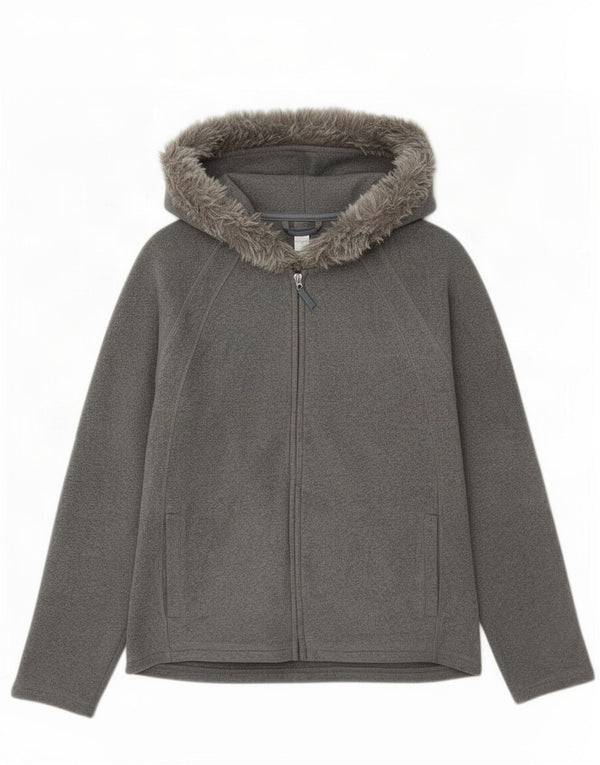 Marks & Spencer Damen Fleecejacke mit Kapuze, UK 14, Mittelgrau, Polyester