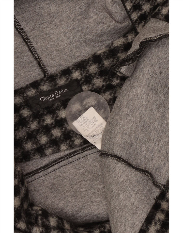 VINTAGE Damen Bomberjacke mit Kapuze UK 18 XL Schwarz karierte Wolle