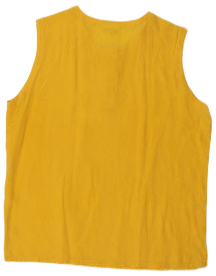 Vintage Damen ärmellose übergroße Bluse Top UK 10 kleine gelbe Seide