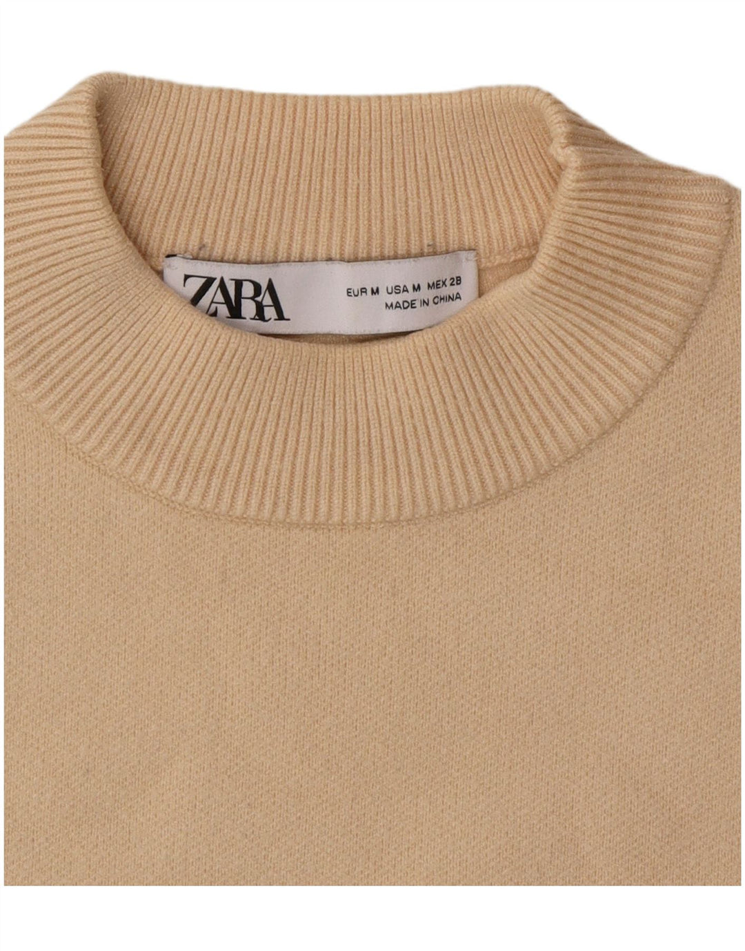 Zara Womens Crew Neck Jumper Sweater UK 12 Medium Beige