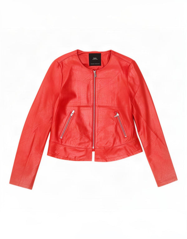 Zara Damen Crop Kunstlederjacke UK 12 Mittelrotes Polyester