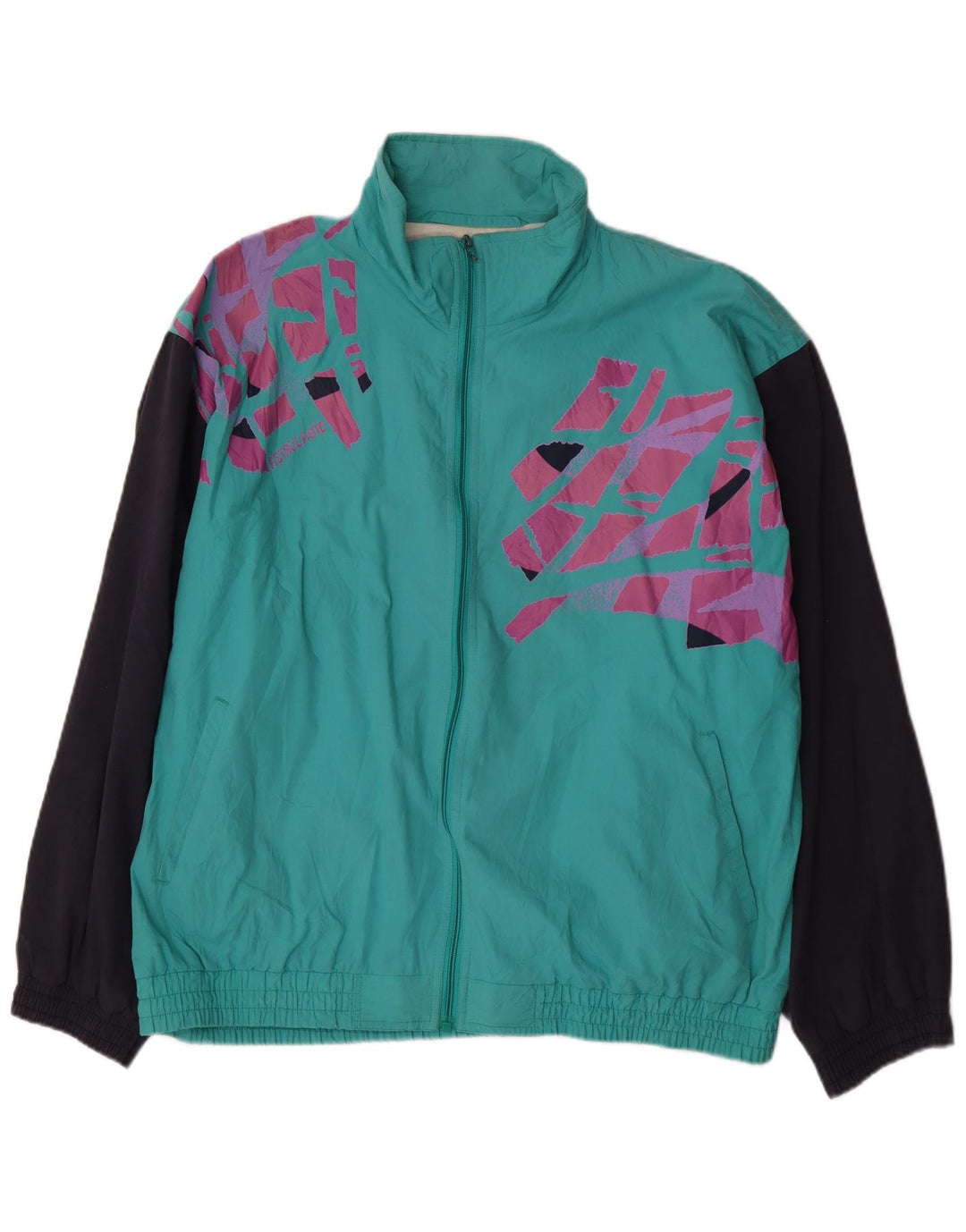 VINTAGE Herren-Trainingsanzug-Oberteil, Jacke, XL, türkisfarbenes Farbblock-Polyester