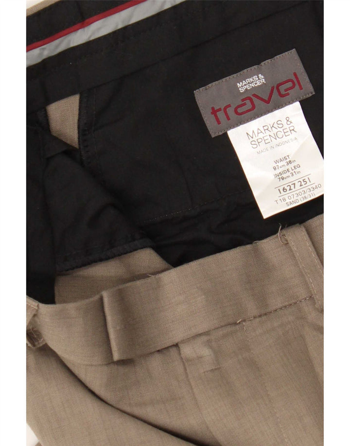 Gerade Herren-Anzughose von Marks & Spencer, W38, L31, Beige, Polyester