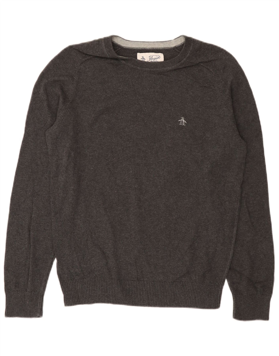 Penguin Herren-Pullover mit Rundhalsausschnitt, Größe S, graue Baumwolle