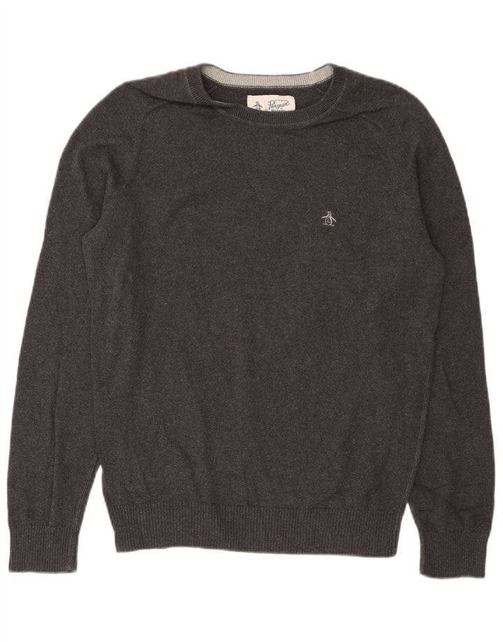 Penguin Herren-Pullover mit Rundhalsausschnitt, Größe S, graue Baumwolle