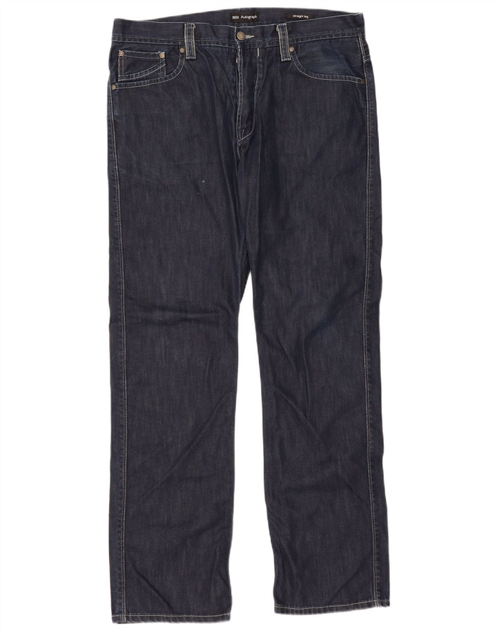 Marks & Spencer Herren Autograph Straight Jeans W36 L33 Marineblaue Baumwolle