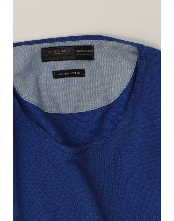 Zara Herren-Pullover mit Rundhalsausschnitt, groß, aus blauer Baumwolle