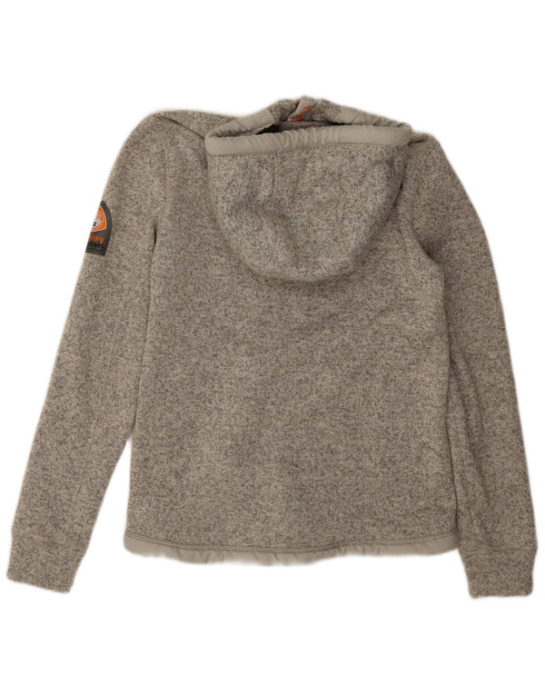 Superdry Damen-Kapuzenpullover mit Reißverschluss, UK 14, Mittelgrau geflecktes Polyester