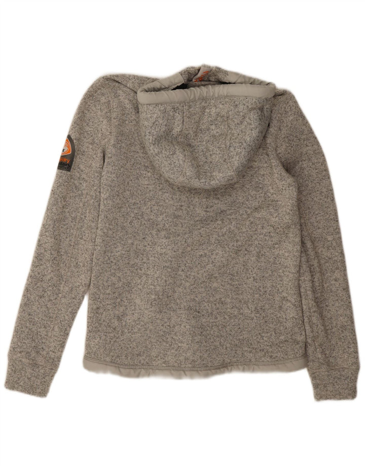 Superdry Damen-Kapuzenpullover mit Reißverschluss, UK 14, Mittelgrau geflecktes Polyester
