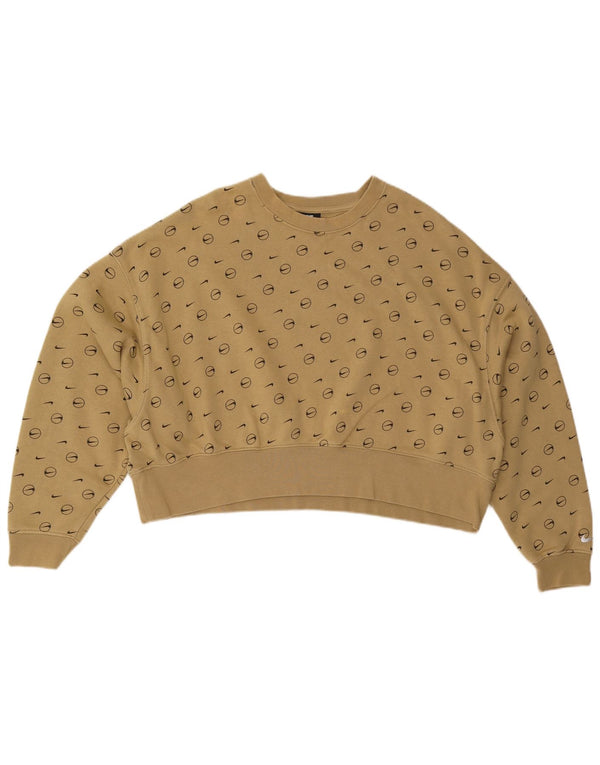 NIKE Womens Oversized Crop Graphic Sweatshirt Pullover UK 10 Small Khaki