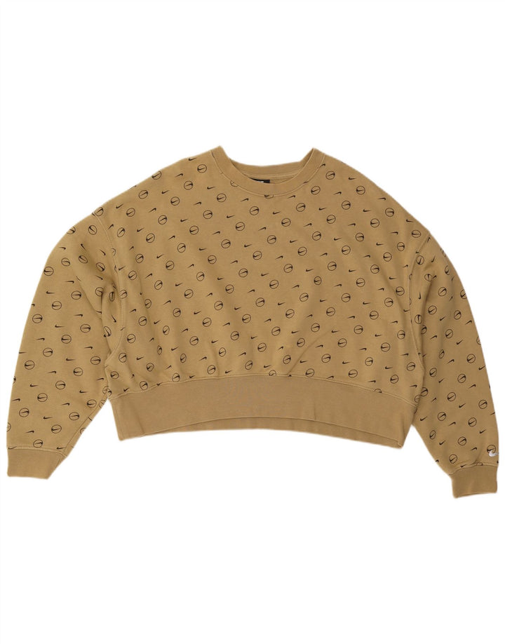 NIKE Womens Oversized Crop Graphic Sweatshirt Pullover UK 10 Small Khaki