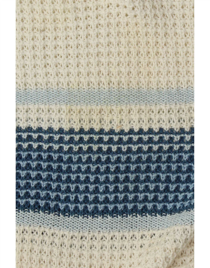 Vintage Herren-Pullover mit V-Ausschnitt, groß, weiß, Farbblock