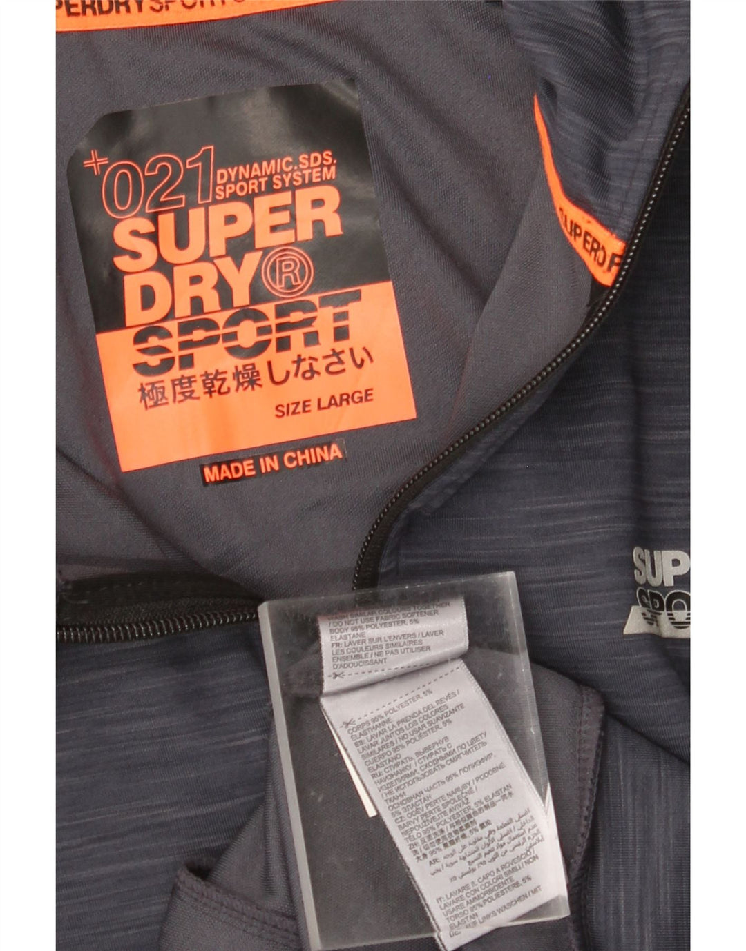 SUPERDRY Herren-Kapuzenpullover mit grafischem Reißverschluss, groß, marineblau gesprenkeltes Polyester