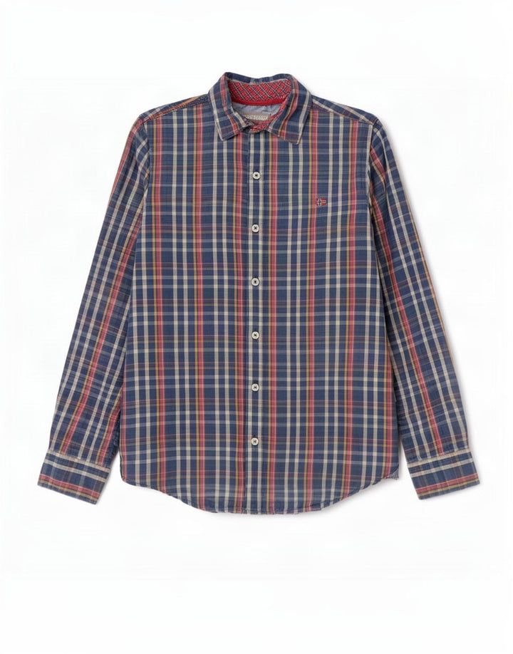 Napapijri Herren Geographic Slim Fit Hemd Mittelblau kariert Baumwolle
