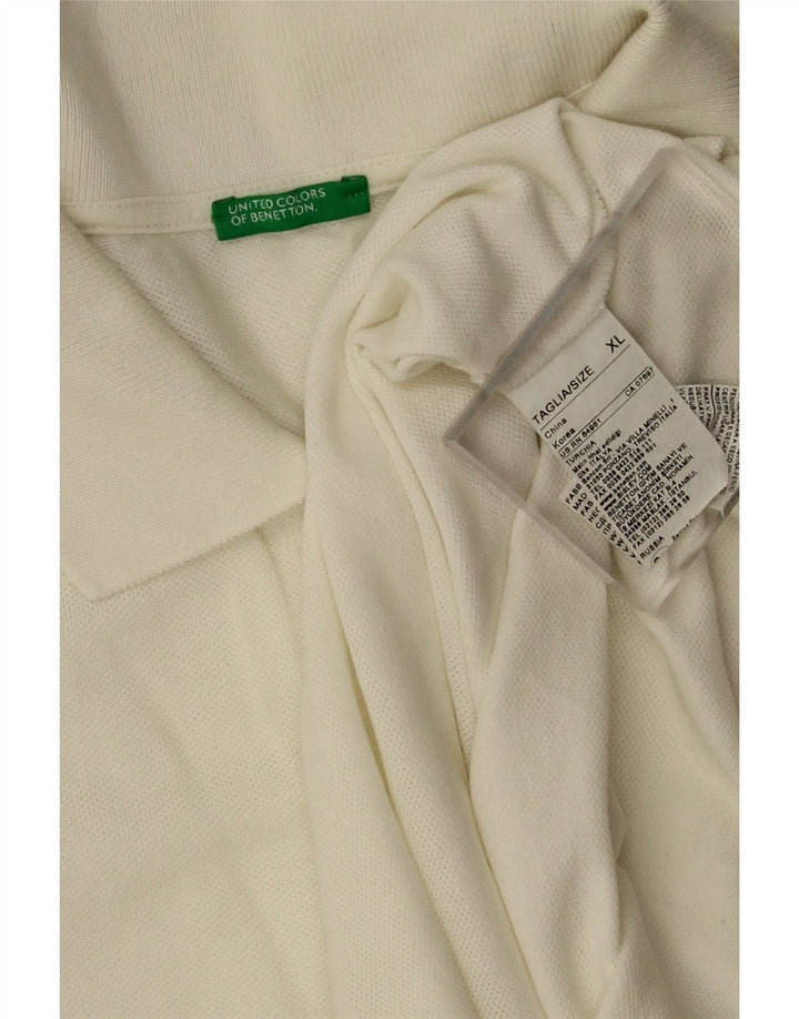 Benetton Herren-Poloshirt XL aus weißer Baumwolle