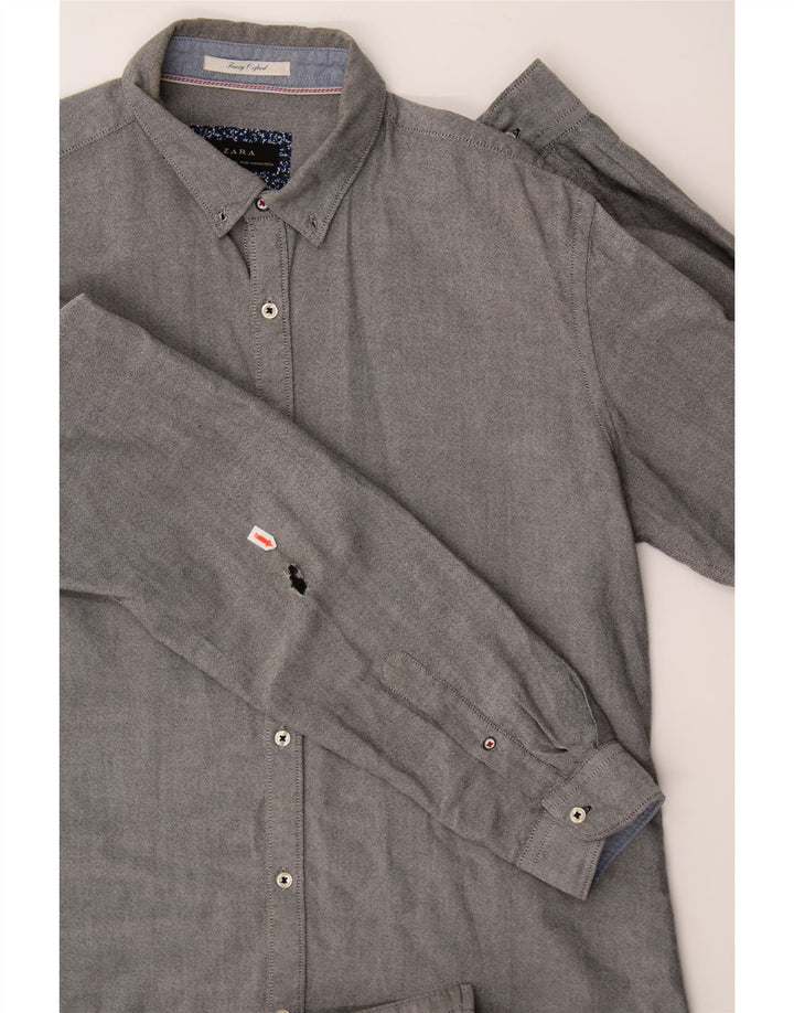 ZARA Mens Slim Fit Shirt Large Grey Cotton Vintage Zara and Second-Hand Zara from Messina Hembry 