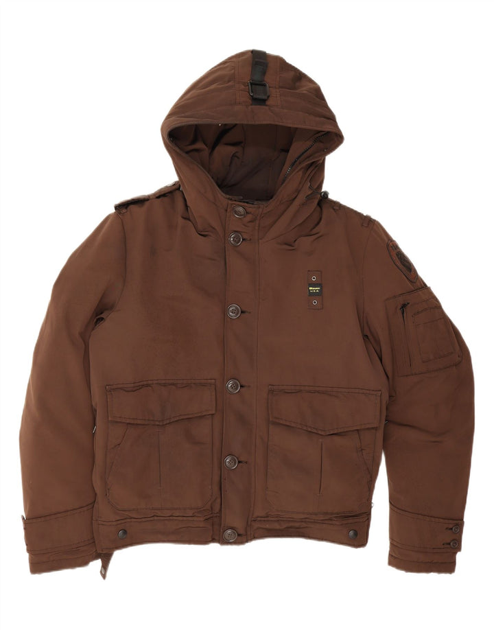 Blauer Herren-Jacke mit Kapuze, gepolstert, UK 40, Größe L, braun, Polyamid