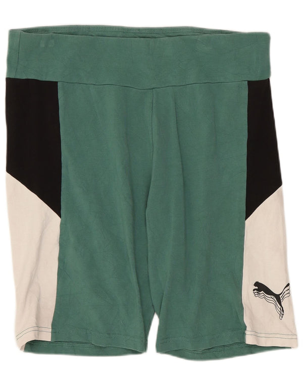 Puma Damen Sportshorts UK 14 Große grüne Colourblock-Baumwolle
