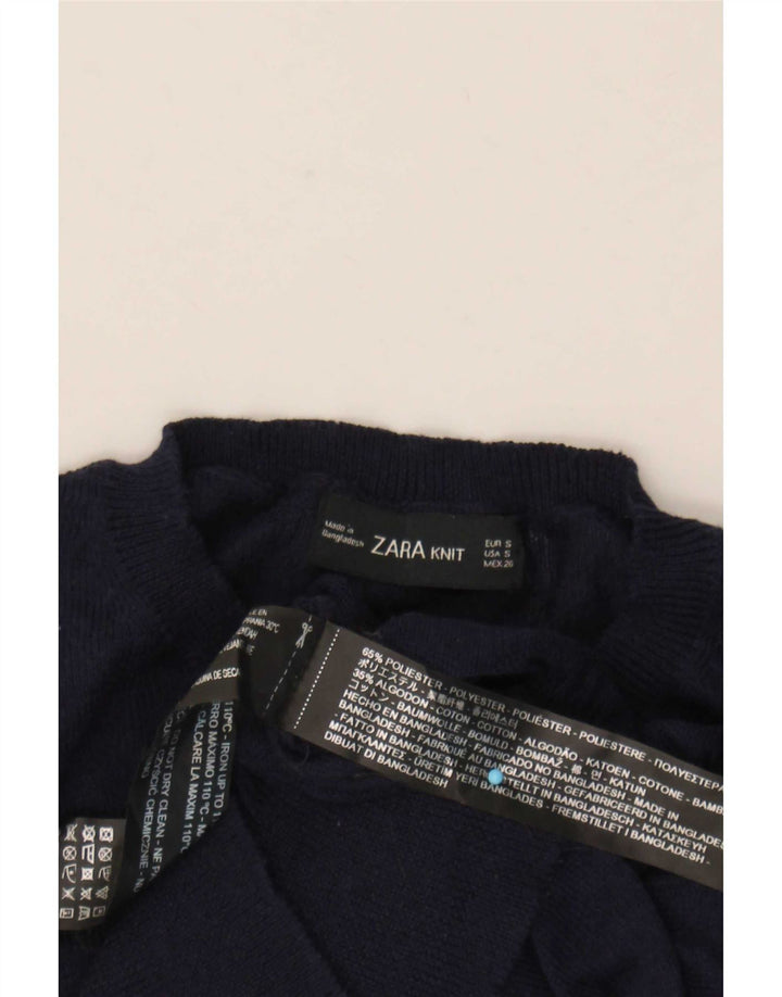 Zara Damen Crop Crew Neck Pullover Pullover UK 10 Small Marineblau Polyester
