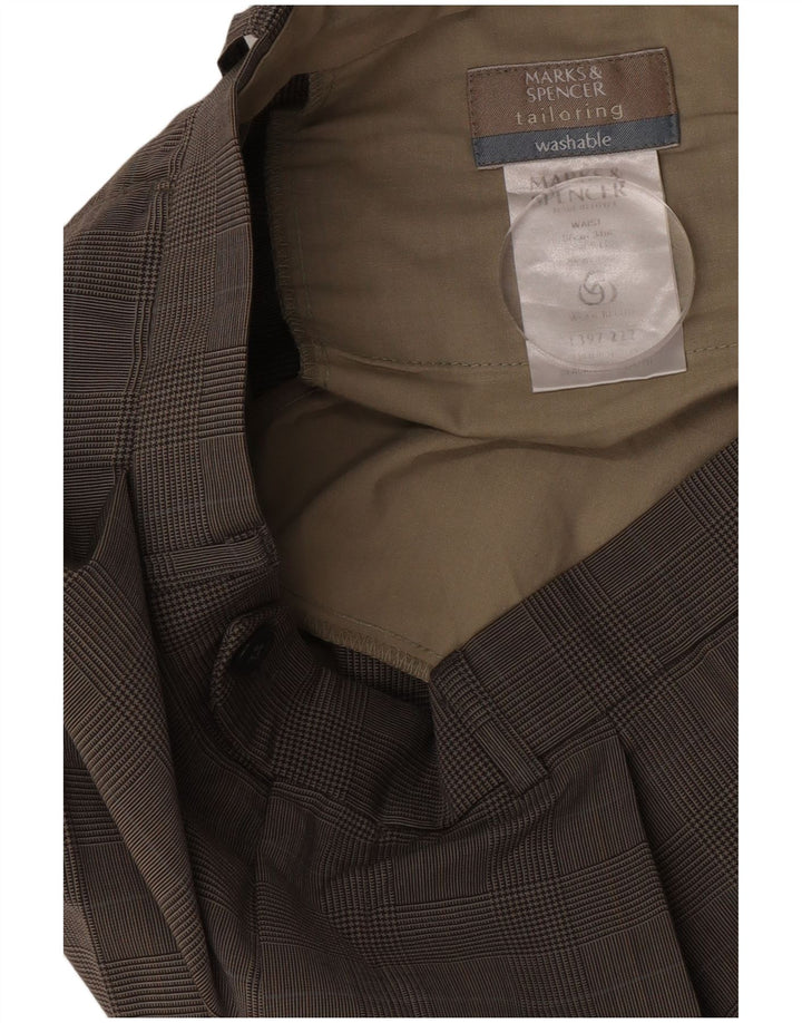 Marks & Spencer Herren-Anzughose mit Pegged-Anzug, W34, L30, beige Hahnentrittmuster