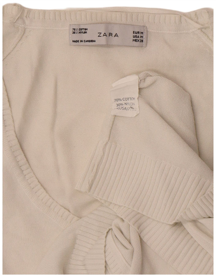 Zara Damen Crop Cardigan Pullover UK 12 Mittelweiße Baumwolle