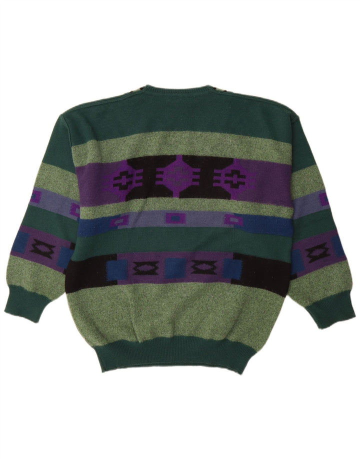 Baffo Herren-Pullover mit V-Ausschnitt IT 52 Große grüne geometrische Wolle