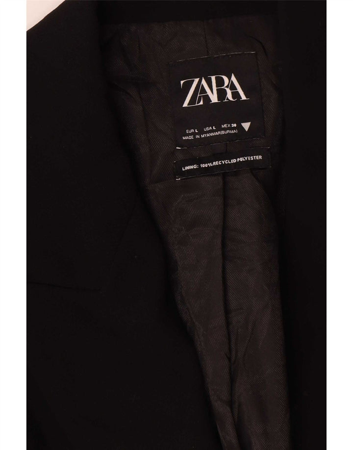 Zara Damen Longline Zweireiher Blazer Jacke UK 16 Large Schwarz